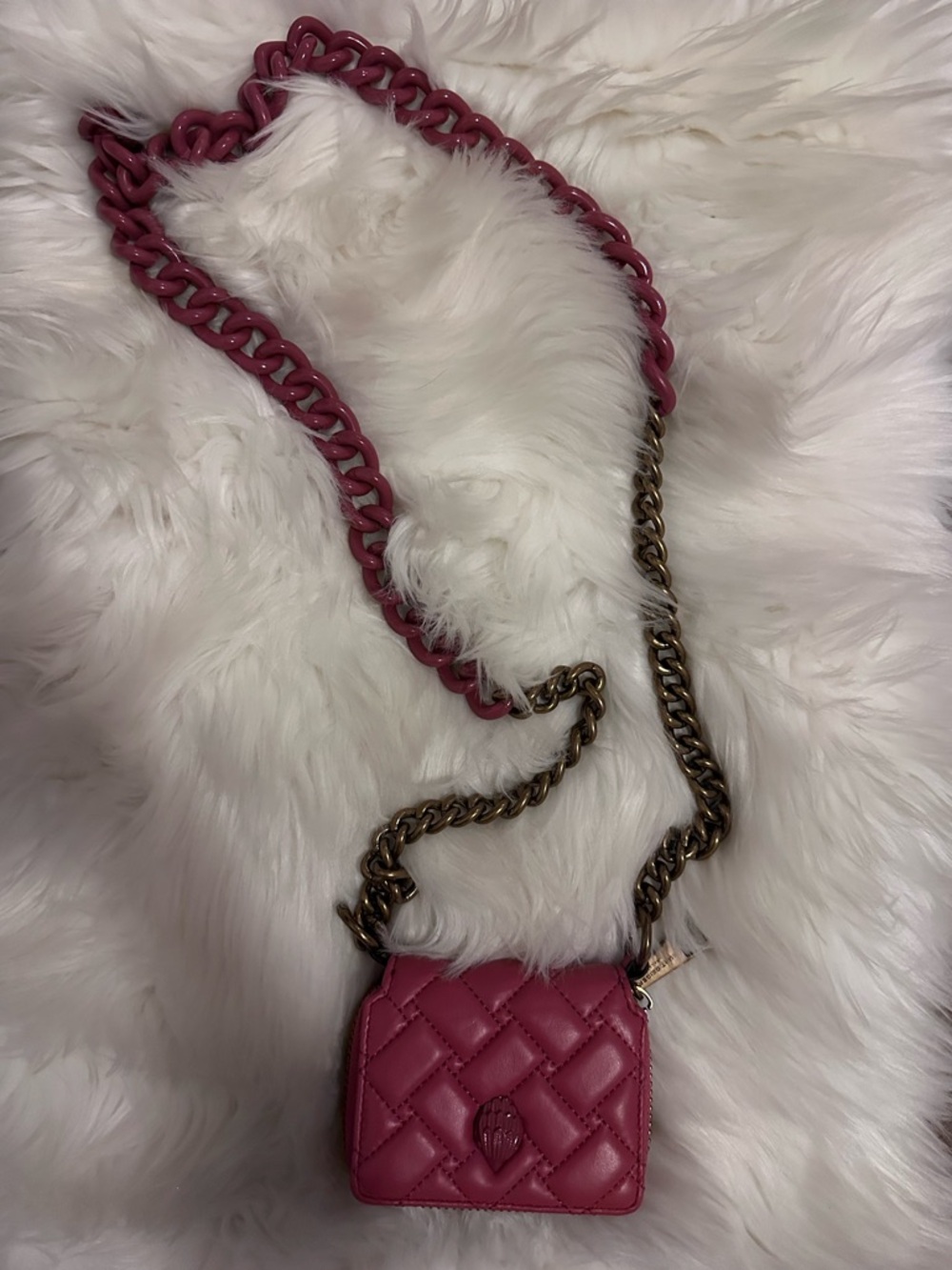 Kurt Geiger Quilted Mini Crossbody in Deep Pink with Chain Strap